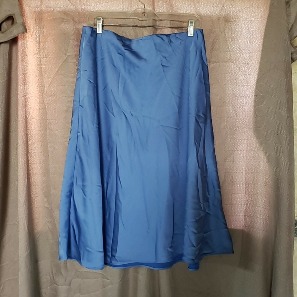 J. Jill Wearever Collection Skirt Womens Medium Blue Solid A-Line Midi Satin